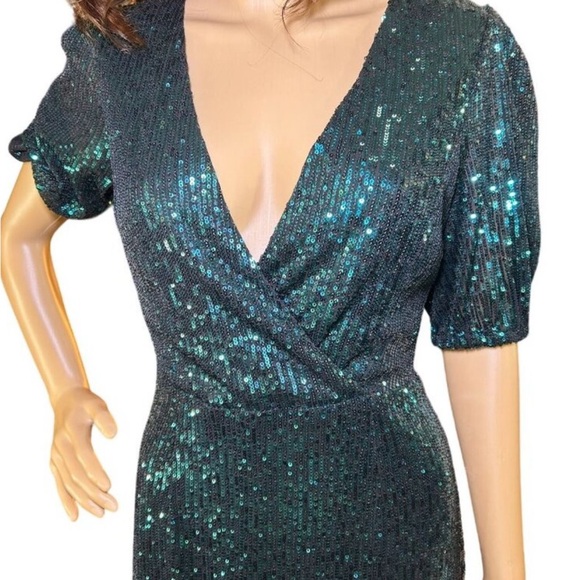 Anthropologie Greylin Surplice Emerald Sequin Dress - Picture 2 of 7